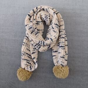 Madewell Scarf‎ Womens One Size Cream Patterned Pom-Pom Knit Cozy Outdoor